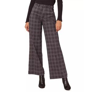 Democracy Ab Solution Windowpane Plaid‎ Wide Leg High Rise Pants Grey 8